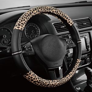 Road Comforts Leopard Steering Wheel Cover - Made with PVC Leather Cheetah Print - Anti-Slip, Universal Fit 14 1/2 inches to 15 inches - Black