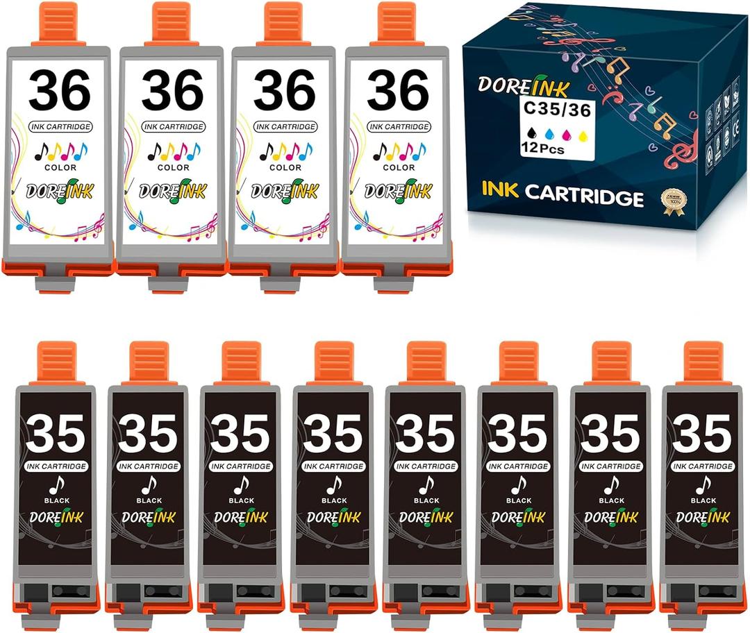 12 Pack PGI-35 CLI-36 Ink Replacements for Canon TR150 Ink Cartridge, Compatible for Canon 35 36 Ink Cartridge Work with TR150 iP110 iP100 Mini260 Mini320 Printer (8 Black, 4 Tri-Color)