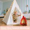 little dove Teepee Tent for Kids Foldable Teepee Play Tent with Carry Case, Banner, Fairy Lights, Olives Branches, Four Poles Style Raw White Color - New Version Tiny House