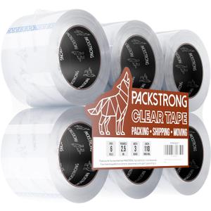 Packstrong Industrial Grade Clear Packing Tape 6 Rolls - 110 Yards per Roll - 3" Wide x 2.5 mil Thick, Acrylic Adhesive Heavy Duty Tape for Box Office Moving Packaging Shipping