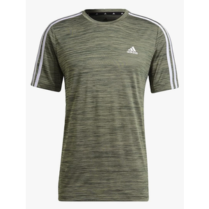 adidas Men's 3 Stripe Tech Tee Moisture Wicking Fabric Relaxed Fit 1465164, Green Oxide Mel, XL