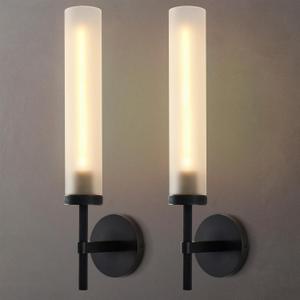 Modern Hardwired Frosted Glass Bathroom Black Wall Sconces 2PC, Handmade Knurled Wall Light Fixture,Vanity Light for Living Room,Hallway, Bedroom, 20" Indoor Wall Lamp, Bulb Included