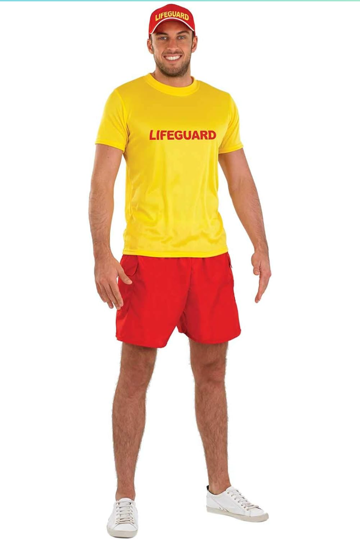 fun shack Mens Lifeguard Costume, Male Lifeguard Outfit, Beach Rescue Uniform for Men, Summer Swimwear Accessory XL