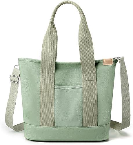 Canvas Tote Bag with Zipper for Women Crossbody Bag Trendy Shoulder Handbag Satchel Hobo Bag Messenger Bag with Compartments