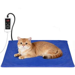RIOGOO Pet Heating Pad, Electric Heating Pad for Dogs and Cats with Timer, 6 Level Adjustable Temperature Dog Heated Blanket (Blue, S: 20‘’x15‘’)