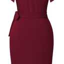 oten Womens Deep V Neck Ruffle Sleeve Sheath Casual Cocktail Party Work Faux Wrap Dress (L)