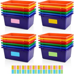 CONLI 24 Pcs Plastic Cubby Bins with Adhesive Labels for Classroom Organization, Toy Storage Bins 6 Colors Storage Containers for School Office Home