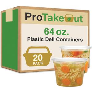 64oz [20 set] Heavy Duty Plastic Deli Container | BPA-Free Food Storage with Airtight LeakProof Lids | Microwave, Freezer & Dishwasher Safe  Stackable, Bulk Reusable Soup & Meal Prep Tub