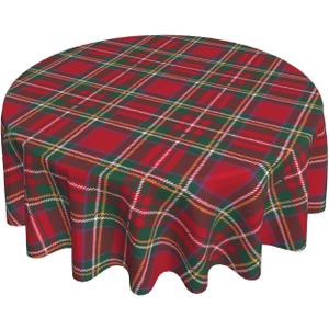 Christmas Plaid Round Tablecloth 60 Inch Green Red Xmas Buffalo Checkered Winter Holiday Theme Decorative Table Cloth Seasonal Rustic Farmhouse for Indoor Party Kitchen Dinner Picnic Decor