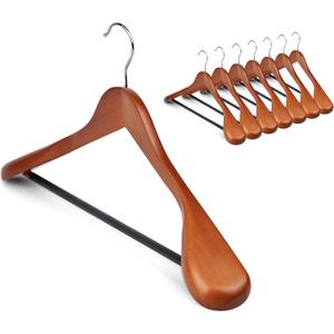Coat Hanger 8-Pack, MEQUTION Wood Hangers Trouser Hangers Extra Wide Shoulder Wooden Hangers for Heavy Coat, Sweater, Skirt, Suit, Pants, Retro Finish (Walnut)