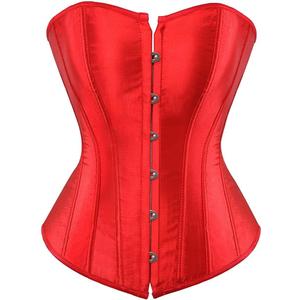 KSHUN Women's Sexy Satin Floral Boned Overbust Corset Top Lace up Back Underbust Body Shaper (Medium, Red-2)
