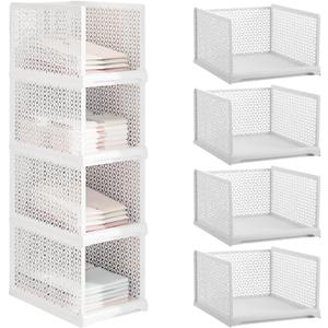 Wanheart Stackable PP Material Drawer Boxes for Wardrobe Storage  Foldable Wardrobe Storage, Suitable for Bedrooms  White 4-Piece Set (Small, tall model)