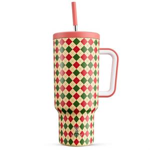 Meoky 40 oz Christmas Tumbler with Handle and Straw, Xmas Tumbler with Lid and Straw, Insulated Stainless Steel Travel Mug, for Women Men Adults (Winter Plaid)