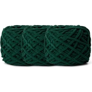 3 Pack Fluffy Chenille Chunky Yarn for Crocheting 100g(65.6yd) - Baby Yarn for Crocheting Soft - Velvet Yarns for Crochet Blanket - Amigurumi Crochet Yarns (Dark Green)