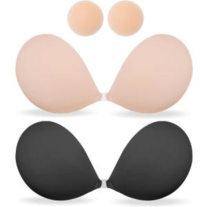 MITALOO Adhesive Bra Sticky Strapless Invisible Push up Bras Silicone Backless Nipple Cover for Women (Beige Black)