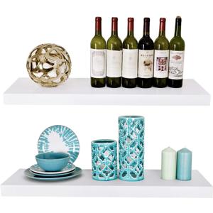 23.6" L x 11.8" D x 2" T Wall Mounted White Floating Shelves Set of 2, 12 inch Wide Deep Picture Display Shelf for for Bedroom, Bathroom, Living Room and Kitchen