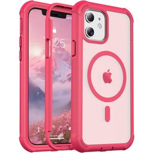 jaroco Magnetic for iPhone 12/ 12 Pro Case, [Compatible with MagSafe][Military Grade Drop Protection][Heavy Duty Protection][Non-Slip][Shockproof] 2-Layer Durable Bumper Phone Case 6.1''-Rose