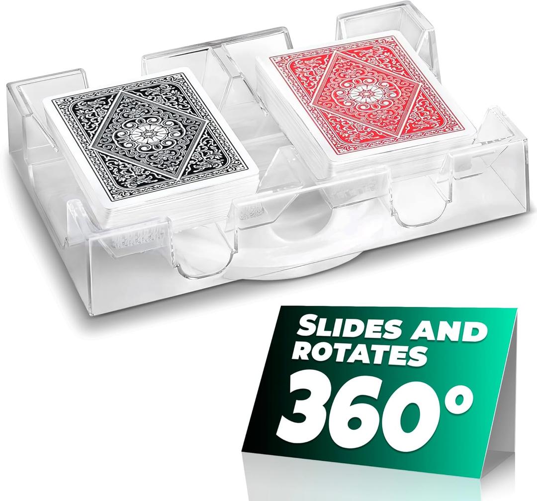 Playing Cards Holder Rotating 360  Compact Plastic Playing Card Tray for Easy Access for 2 Decks | Organizes Multiple Decks for Canasta, Poker and More | Lightweight, Durable with Smooth Rotation