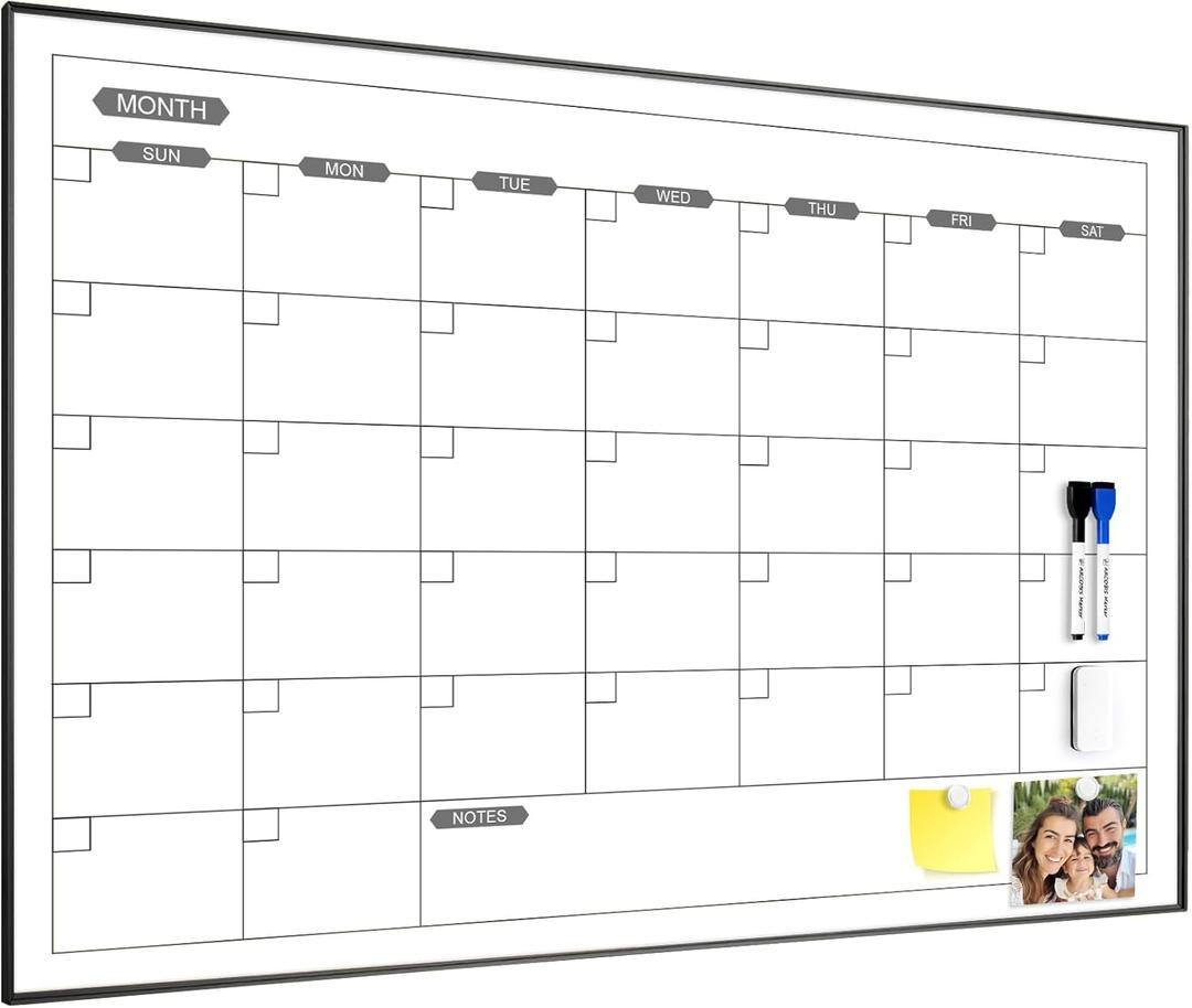 ARCOBIS Dry Erase Calendar for Wall, 36" x 24" Magnetic Monthly White Board Calendar Dry Erase, Hanging Whiteboard Planner for School, Home, Office, Black Frame
