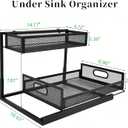 2 Pack Under Bathroom Sink Organizers and Storage 2-Tier Metal Pull Out Cabinet Organizer with Sliding Out Drawers Space Saving Undersink Slide Out Shelves for Kitchen Pantry, Black