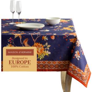 Maison d' Hermine Table Cloth Rectangle Table 100% Cotton 54 x 72 Inches Fall Tablecloth Reusable Everyday Use for Thanksgiving Christmas Decorations Dining Farmhouse Party (Kelim - Infinity)