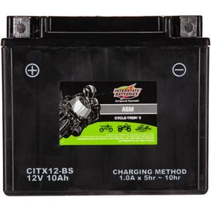 Interstate Batteries YTX12-BS 12V 10Ah Powersports Battery 175CCA AGM Rechargeable Replacement for Honda, Kawasaki, Suzuki Motorcycles, Scooters, Bikes, ATVs, UTVs (CITX12-BS)