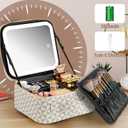Extrei Gent Makeup Travel Train Case with Mirror LED Light 3 Adjustable Brightness Large Cosmetic Bag Portable Storage Adjustable Partition Waterproof Makeup Brushes Make up Jewelry Gift for Women (EXP 12/31/36)