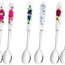 6 PCS Dessert Forks and Spoons Silverware Set with Ceramics Handle,Includes 1PCS Storage Bag,Stainless Steel Mini Coffee,Tea Spoons for Dessert Salad Appetizers