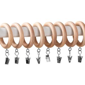 Rustic Wood Curtain Clip Rings - 24 Pack, Farmhouse Drapery Clips for 1.1 Inch Curtain Rod, 1.42 Inner Diameter, Easy Clip-On Design for Drapes & Valances, Enhance Your Home Decor