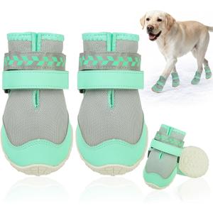 SCENEREAL Anti Slip Dog Shoes for Large Dogs, Medium Sized Dog Boots & Paw Protectors for Winter Snowy Day, Outdoor Walking, Water-Resistant in Rainy Weather, Indoor Hardfloors Skid-Resistant Sole (Size 5:(2.8"x2.4")(L*W), Green)