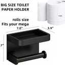 Toilet Paper Roll Holder with Phone Shelf, Adhesive or Screw Aluminum Tissue Roll Holder Wall Mount, Rustproof for Bathroom,Washroom Black