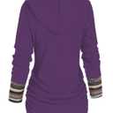 DRESSFO Women's Tribal Stripe Hooded Knit Top – Long Sleeve Pullover Sweatshirt with Mock Button Detail (Purple/2X)