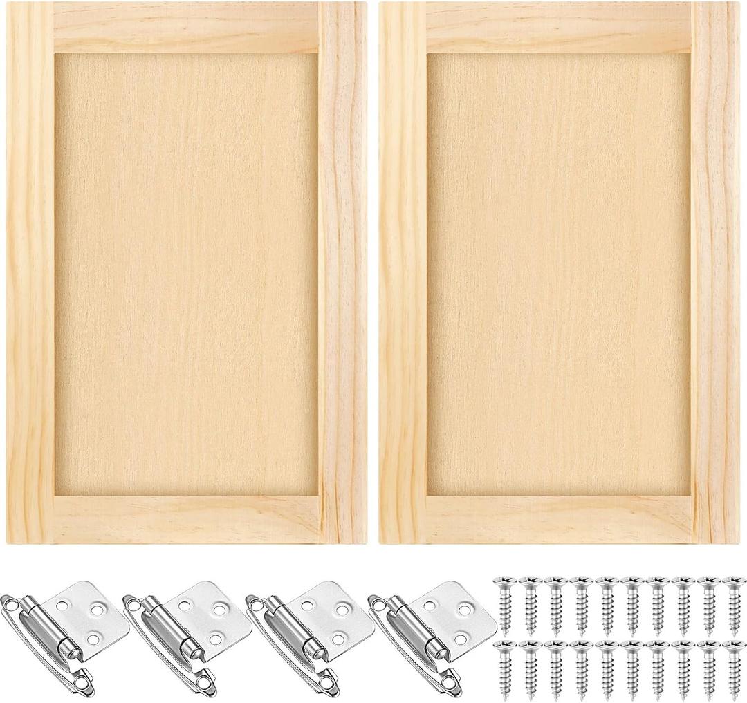 Cinnvoice 2 Pcs 14.75'' W x 22.5'' H Unfinished Pine Kitchen Cabinet Door Replacement with 4 Pcs Cabinet Hinges Wood Shaker Door Front Replacement for Kitchen, Bathroom, Vanity