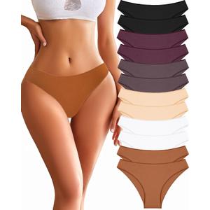 FINETOO 12 Pack Cotton Underwear for Women Cute Low Rise Bikini Panties High Cut Breathable Sexy Hipster Womens Cheeky (Small, Set-five)