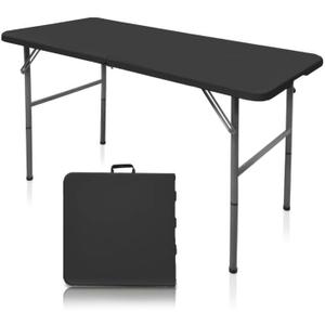 Gocamptoo Folding Table,4ft Indoor Outdoor Heavy Duty Portable Folding Square Plastic Dining Table w/Handle (Black)