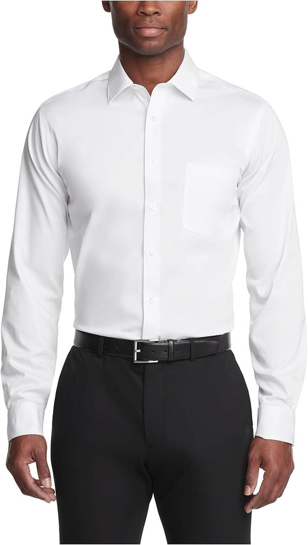 Van Heusen Mens Dress Shirt Regular Fit Ultra Wrinkle Free Flex Collar Stretch Solid (15"-15.5" Neck 34"-35" Sleeve, White)
