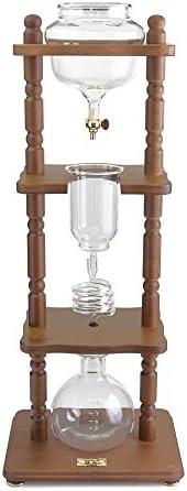 Yama Cold Brew Maker I Ice Coffee Machine With Slow Drip Technology I Makes 6-8 cups (32oz), Large Capacity Cold Brew Coffee Tower, Brown Wood Curved Frame