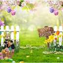 LTLYH 7x5ft Easter Backdrop Spring Flower Garden Photo Background Rabbit Colorful Eggs Fence Grass Wall Decor Photography Background Kids Children Birthday Banner 172