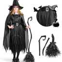 Spooktacular Creations Classic Kids Witch Costume, Toddler Gothic Sorceress Black Witch Dress with Broom and Hat for Girls Halloween Themed Parties, 3T
