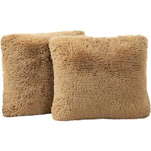 2 x TOONOW Set of 2 Decorative Throw Pillow Covers 18x18,Fluffy Pillow CoversLuxury Faux Fur Sofa Pillow Covers for Sofa Couch Living Room Bedroom, No Pillow Insert (Camel)