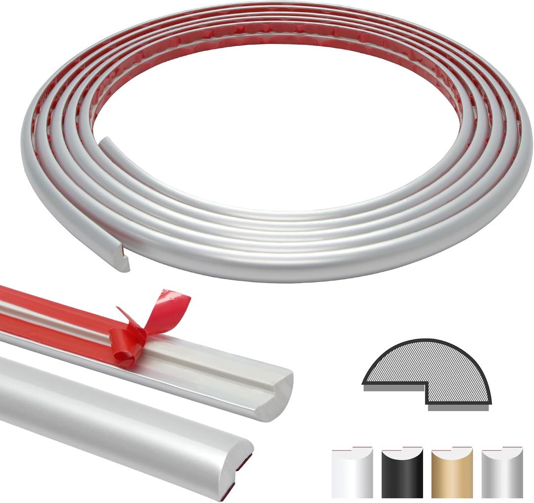 The Tiles Plaza Peel and Stick Tile Edge Trim for Backsplash Tile, 15 Feet Self-Adhesive PVC Trim Molding Decorative Trim, Matte Silver