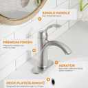 Bathroom Sink Faucet Brushed Nickel Single Handle One Hole Vanity Satin Sink with Pop Up Drain Assembly Bath with Overflow Stream Basin Mixer Tap Lavatory Commercial Supply Line