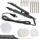 Hair Extensions Tool Kits with Fusion Heat Iron Connector Wand US Plug 50 Pcs Single Hole Heat Shield Guards 10 Pcs Hair Clips 50g Keratin Beads (Black A Head)