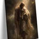 Jesus and Lamb Canvas Wall Art Jesus the Good Shepherd Poster Printings Religious Christian Paintings Inspirational Bible Faith Wall Decoration for living room, Church, Prayer room Decor 16x24 Inch
