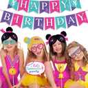 2 x 25PCS Gymnastics Photo Booth Props Set  Pink & Purple Paper Letter Print Selfie Props with Sticks for Gymnast Birthday Parties, Little Girl Themed Events & Photo Booth Decorations