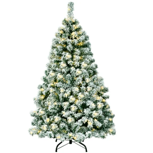 4.5Ft Pre-Lit Premium Snow Flocked Hinged Artificial Christmas Tree w/200 Lights