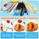 3.4FL OZ Air Dry Clay Glaze & 25pcs Tool Kit, Gloss Clay Varnish Protective Sealant to Prevent Cracking, Scratching & Wear - Pottery Tools for Stippling, Carving, Molding & Shaping Clay Crafts (Gloss)