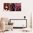 OCRXLYTH 3Pcs Black Girl Cherry Canvas Wall Art Prints African American Black Woman Wall Decor Fashion Pink Nail Pictures Cherry Painting for Living Room Bedroom Home Decoration 16x24in
