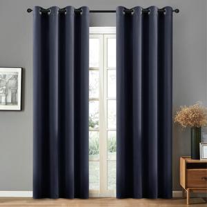 Navy Blue Curtains 96 Inch, Solid Color Blackout Curtains with Grommets for Bedroom 2 Panels Cotton Polyester Room Curtains, 54 x 96 Inches