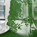36 Inch Length Emerald Green Sheer Curtains Short 2 Panels Set Country Rustic Floral Hunter Green Lace Kitchen Window Curtains Over Sink, Rod Pocket Privacy Forest Green Lace Caf Curtain, 42x36 Inch